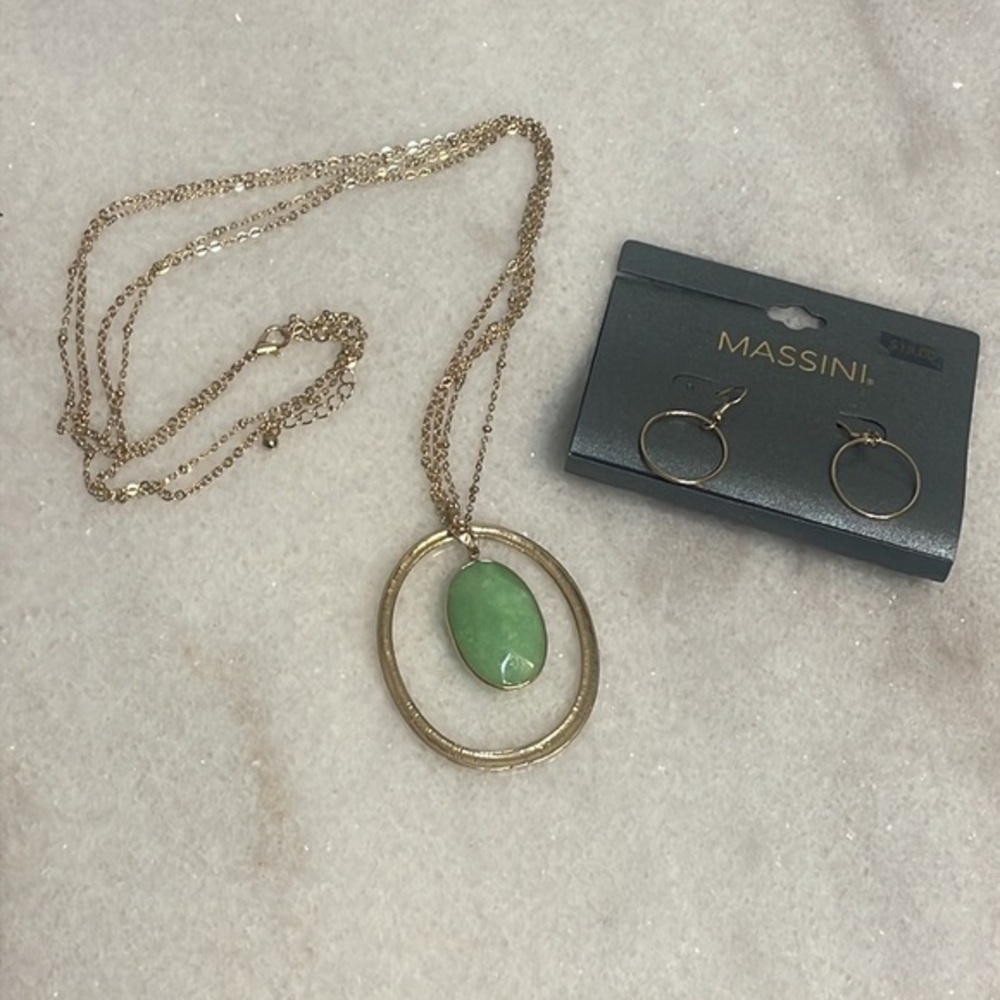 Massini necklace and hoop earrings coord set Goldtone fashion jewelry New OS